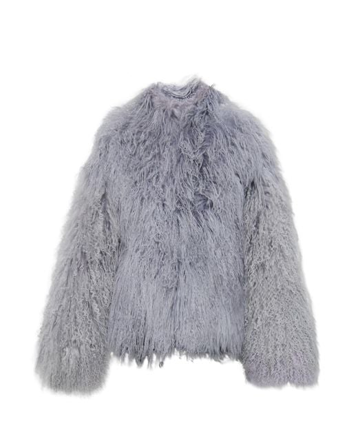 M I S B H V Gray Fur Coat With Pockets