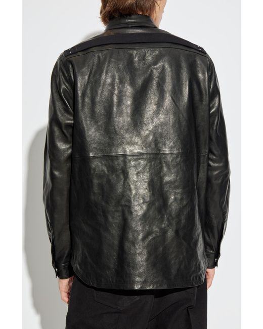 Rick Owens Black Leather Jacket With Pockets for men