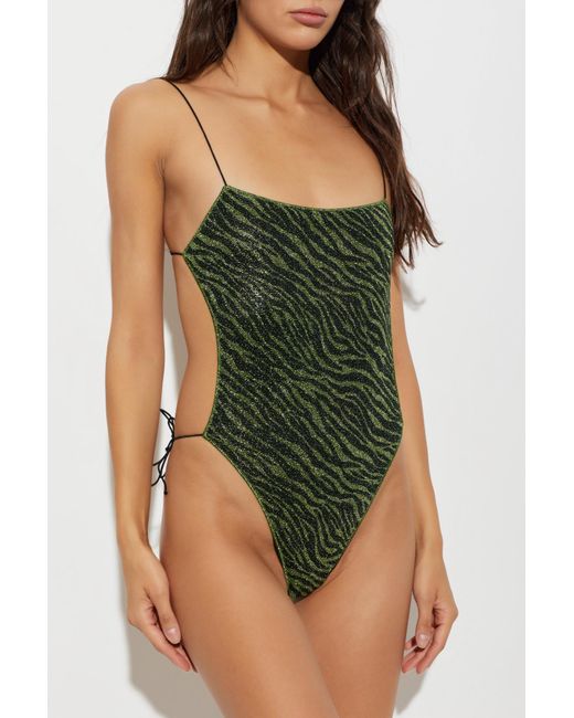 Oseree Green One-Piece Swimsuit With Lurex Thread