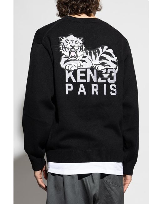 KENZO Black Cardigan With Logo Patch for men