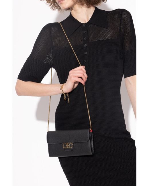 Ferragamo Black Leather Wallet On A Chain