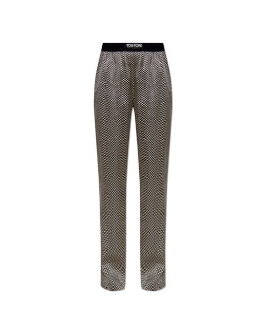 Tom Ford Gray Silk Trousers With Polka Dot Pattern