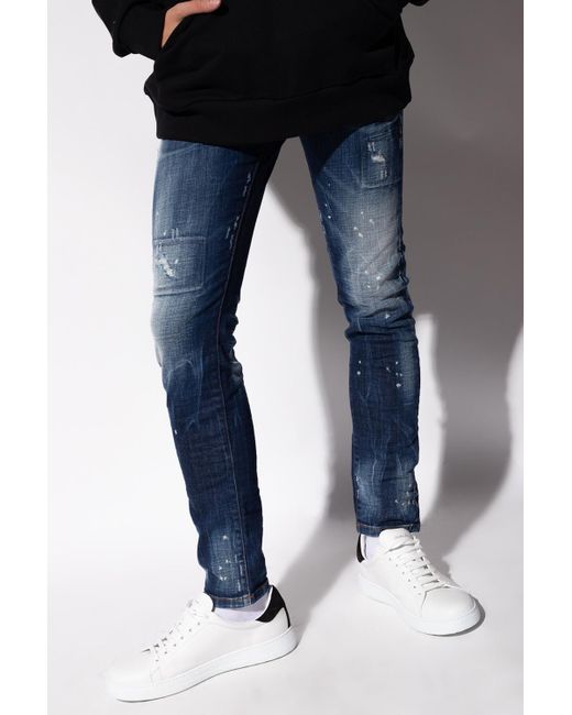 John Richmond Denim Distressed Jeans Navy Blue For Men Lyst
