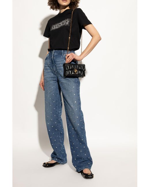 Versace Blue Leather Ballet Flats
