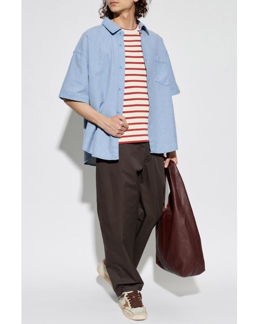 American Vintage Blue Denim Short-Sleeve Shirt for men