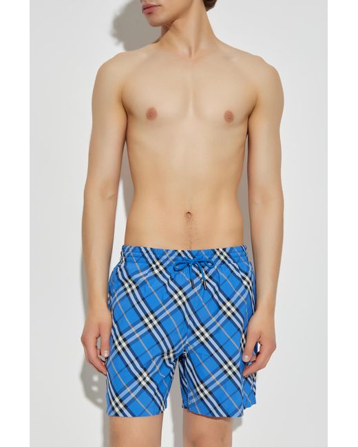 Burberry Blue 'Check' Swim Shorts for men