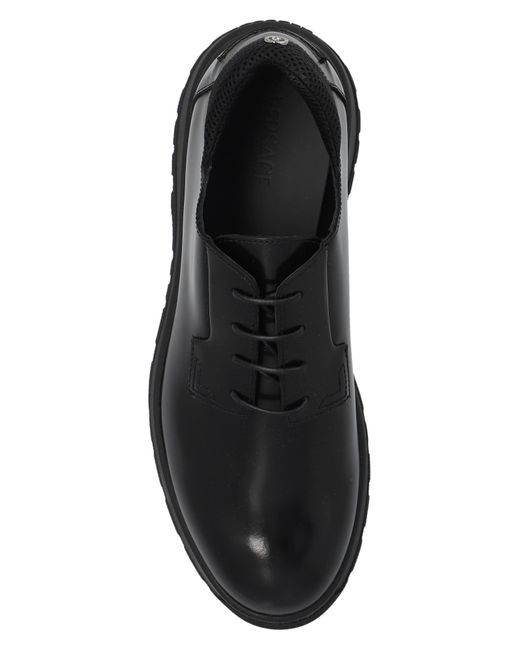 Versace Black Leather Derby Shoes, for men
