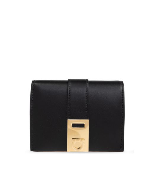 Ferragamo Black Leather Wallet With Logo