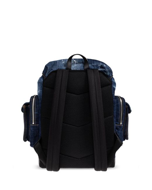 DSquared² Blue Denim Backpack With Logo for men