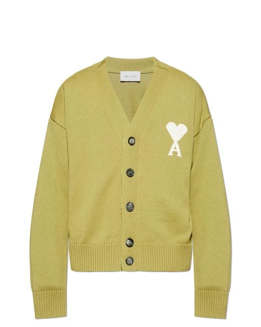 AMI Yellow Cardigan With Logo for men
