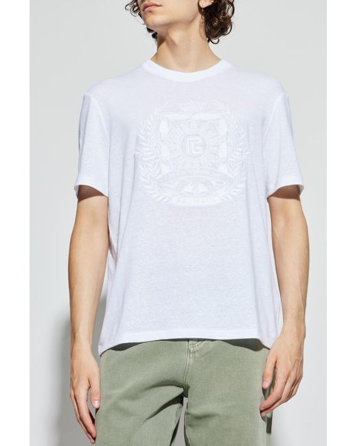Balmain Green Linen T-Shirt for men