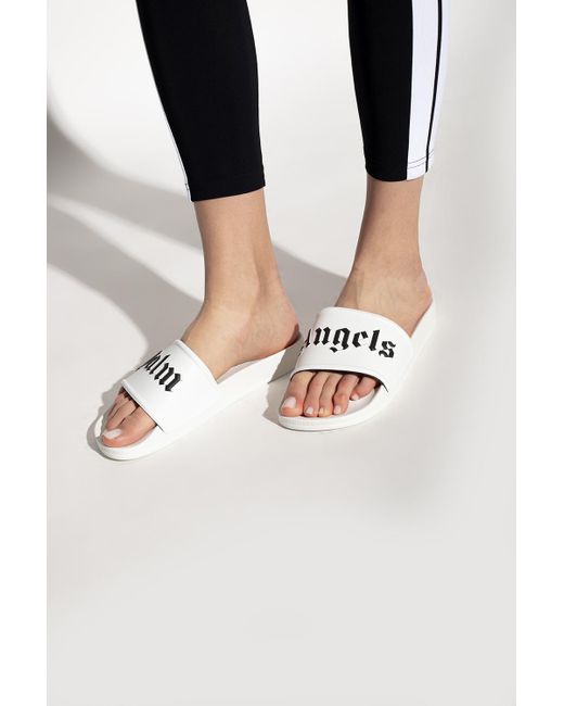 Palm Angels Rubber Slides With Logo in White (Black) | Lyst