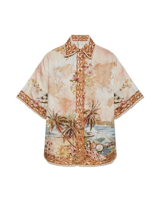 Zimmermann Natural Linen Shirt With Print
