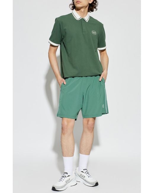 EA7 Green Shorts With Printed Logo for men