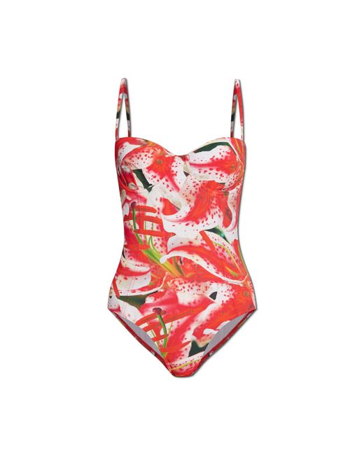 Tory Burch Red One-Piece Swimsuit With Floral Pattern