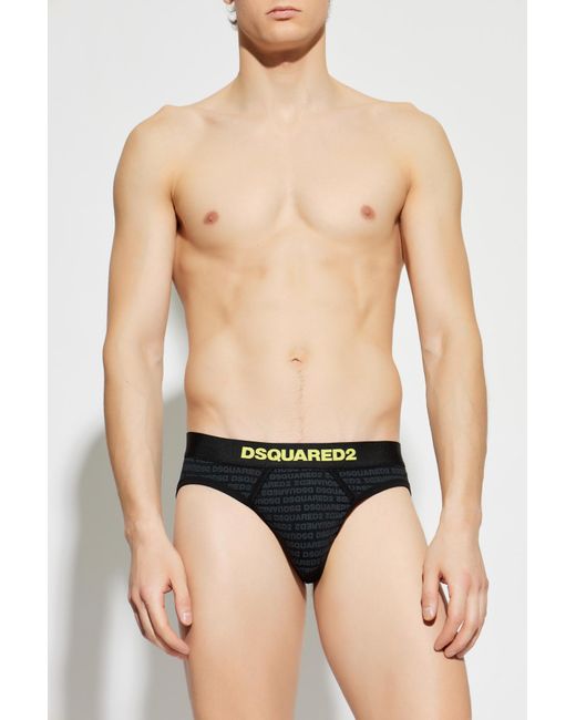 DSquared² Black Cotton Briefs With Monogram for men