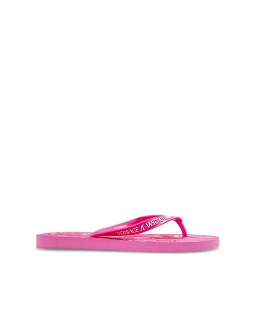 Versace Jeans Couture Pink Rubber Flip-Flops With Logo