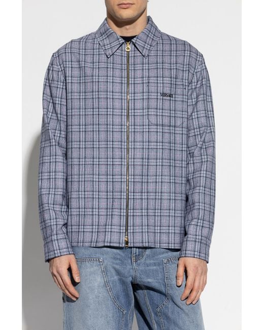 Versace Blue Checked Pattern Shirt for men