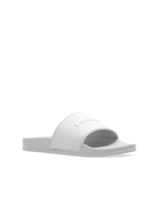 Palm Angels Gray Rubber Slides With Logo, for men