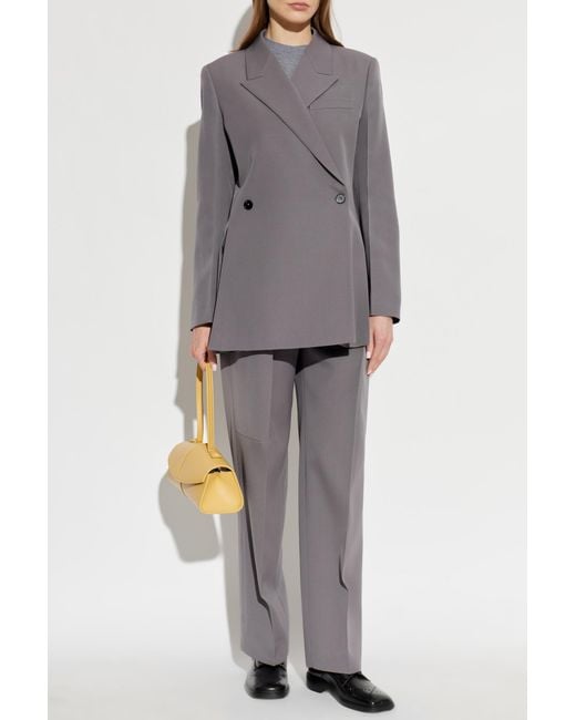 Jil Sander Gray Double-Breasted Blazer With Side Vents