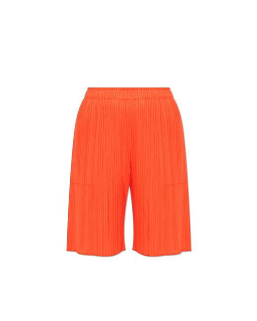 Pleats Please Issey Miyake Orange Pleated Shorts,