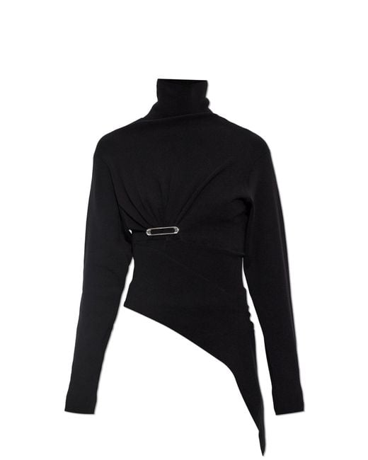 Lanvin Black Asymmetric Turtleneck With Applique