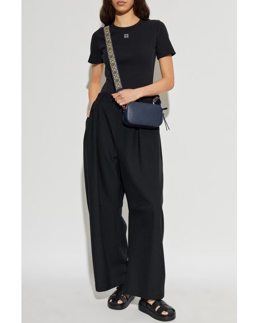 Tory Burch Black Ribbed Top With Logo Patch
