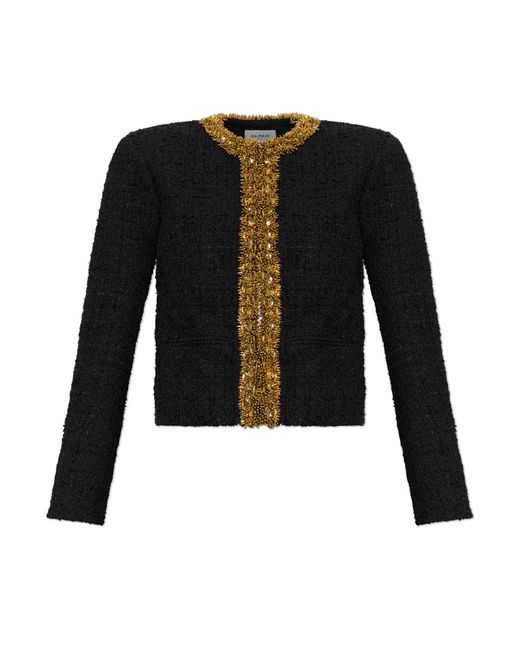 Balmain Black Tweed Blazer With Appliqués