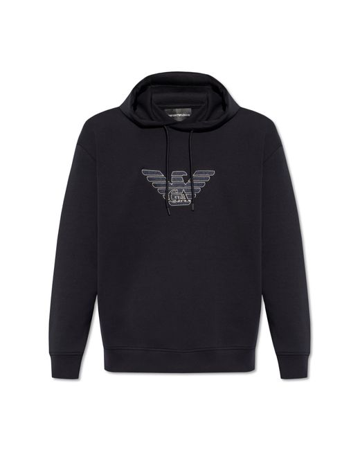 Emporio Armani Blue Hoodie With Logo for men