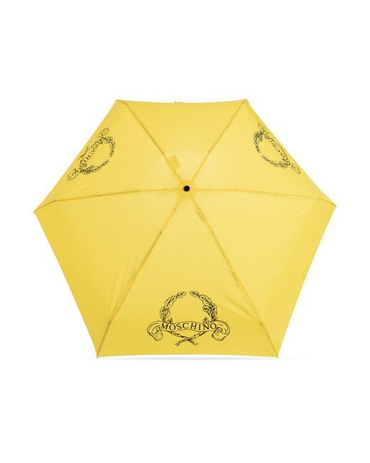 Moschino Yellow Small Foldable Umbrella With Logo