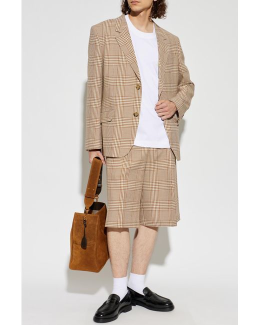 AMI Natural Plaid Pattern Shorts for men