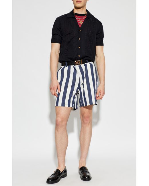 Versace Blue Striped Pattern Shorts for men