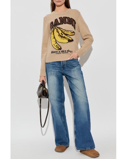 Ganni Natural Sweater With Logo