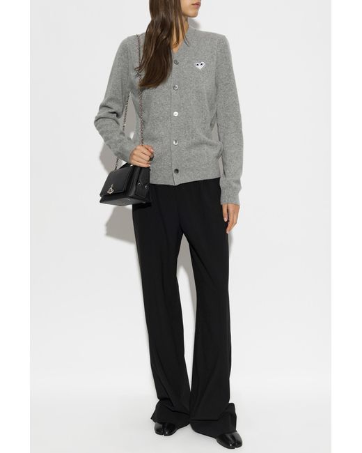 COMME DES GARÇONS PLAY Gray Wool Cardigan With Logo Patch