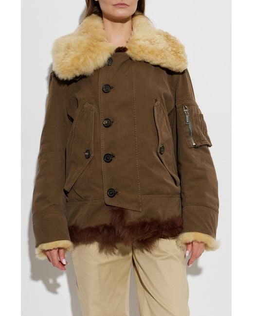DSquared² Brown Jacket With Fur Trim