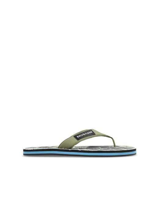 Balenciaga Green Flip-Flops With Logo for men