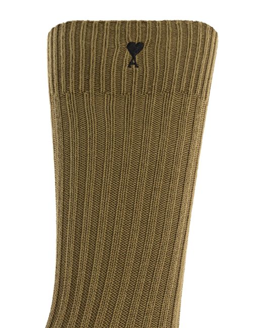AMI Green Cotton Socks With Logo