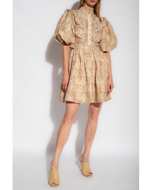 Ixiah Natural Dress With Puff Sleeves,