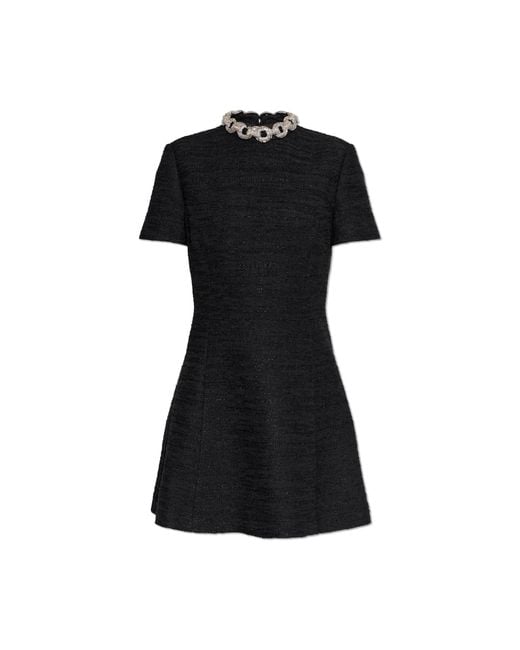 Valentino Garavani Black Tweed Dress With Shimmering Crystals