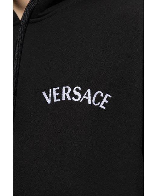 Versace Black Logo-embroidered Hoodie, for men