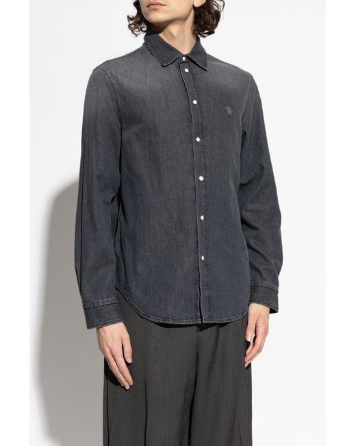 Versace Black Denim Shirt With Patch for men