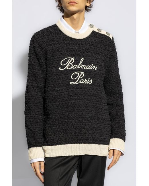 Balmain Black Sweater With Logo for men