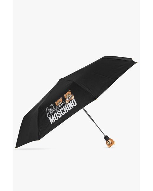Moschino Black Folding Umbrella With Decorative Handle,