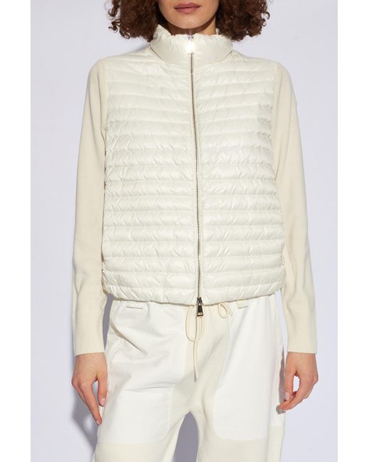 Moncler White Down Jacket With Wool Sleeves,
