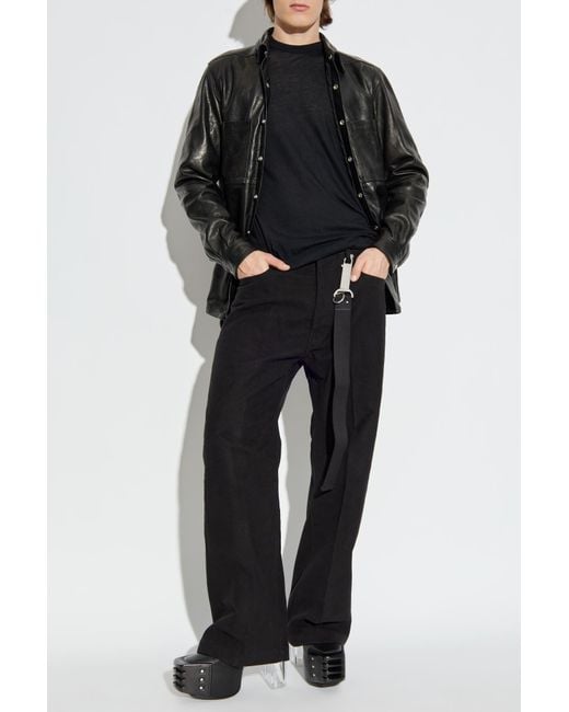 Rick Owens Black Leather Jacket With Pockets for men