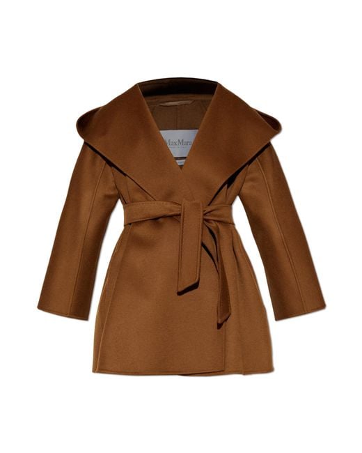Max Mara Brown Cashmere Coat With Hood 'Ocroma'