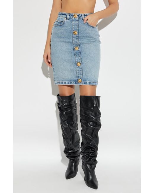 Balmain Blue Denim Skirt With Decorative Buttons
