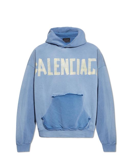 Balenciaga Blue Hoodie With Vintage Effect, for men