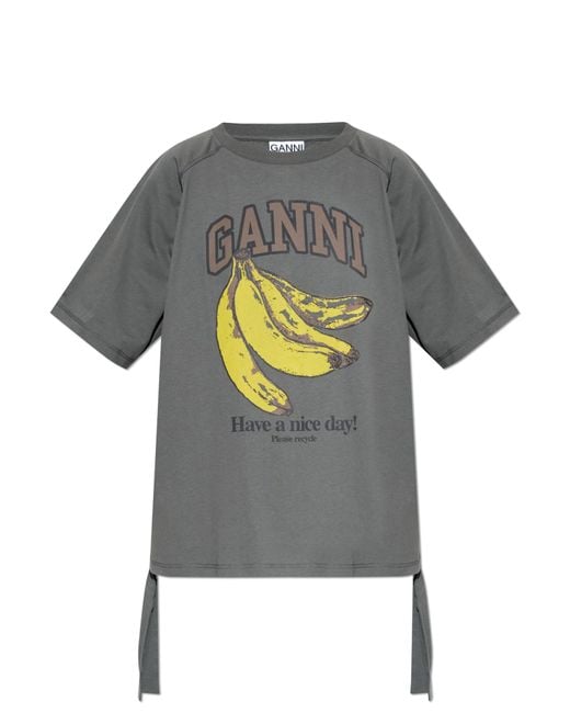 Ganni Gray T-Shirt With Drawstring Sides