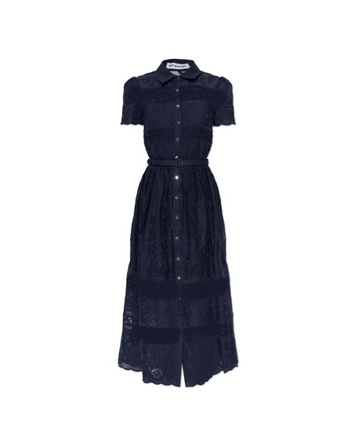 Self-Portrait Blue Lace Dress With Belt